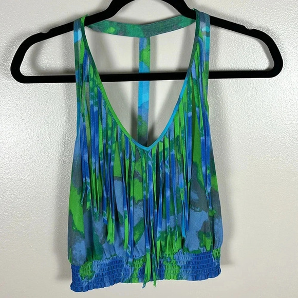 Bebe Colorful Blue and Green Crop Top - Picture 6 of 6